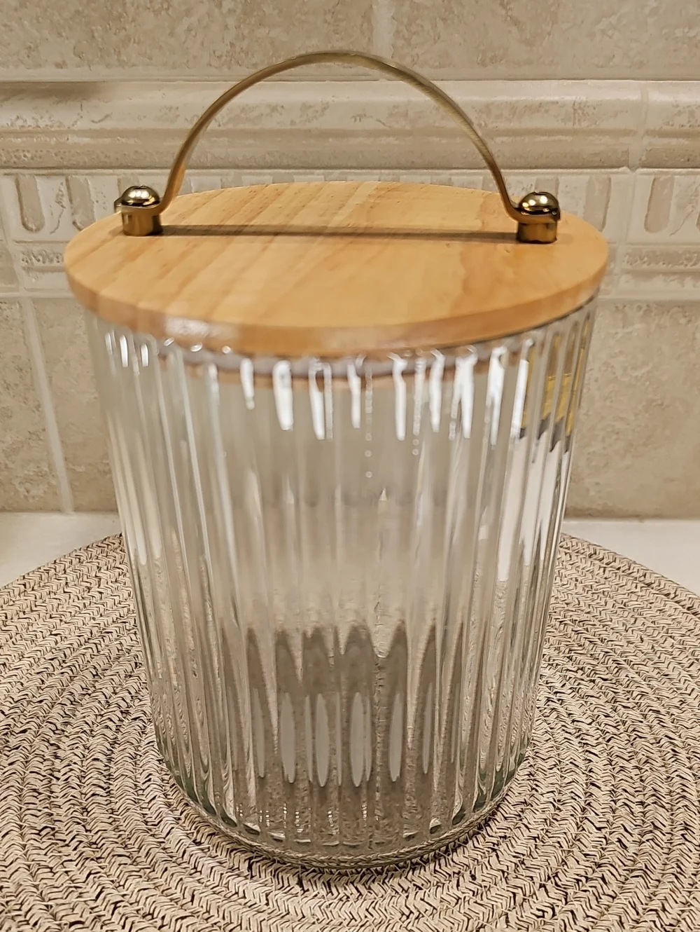 Set Of 3 Fluted Glass Storage Canisters With Wooden Lids Hearth & Hand